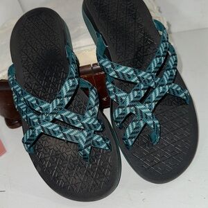 Chaco aqua/blue black-bed ZX/2 backless walking sandals size 8